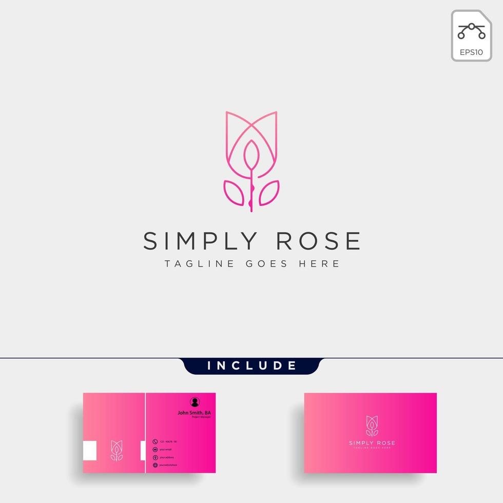 modèle de logo simple premium fleur ligne florale beauté avec carte de visite vecteur