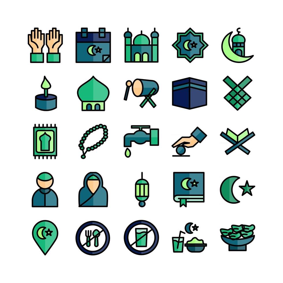 ramadhan icon set vector ligne plate pour la présentation de l'application mobile du site Web médias sociaux adaptés à l'interface utilisateur et à l'expérience utilisateur