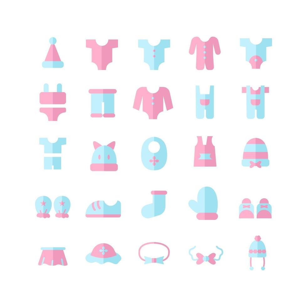 Ensemble d'icônes de vêtements pour bébés à plat pour la présentation de l'application mobile du site Web, les médias sociaux adaptés à l'interface utilisateur et à l'expérience utilisateur vecteur