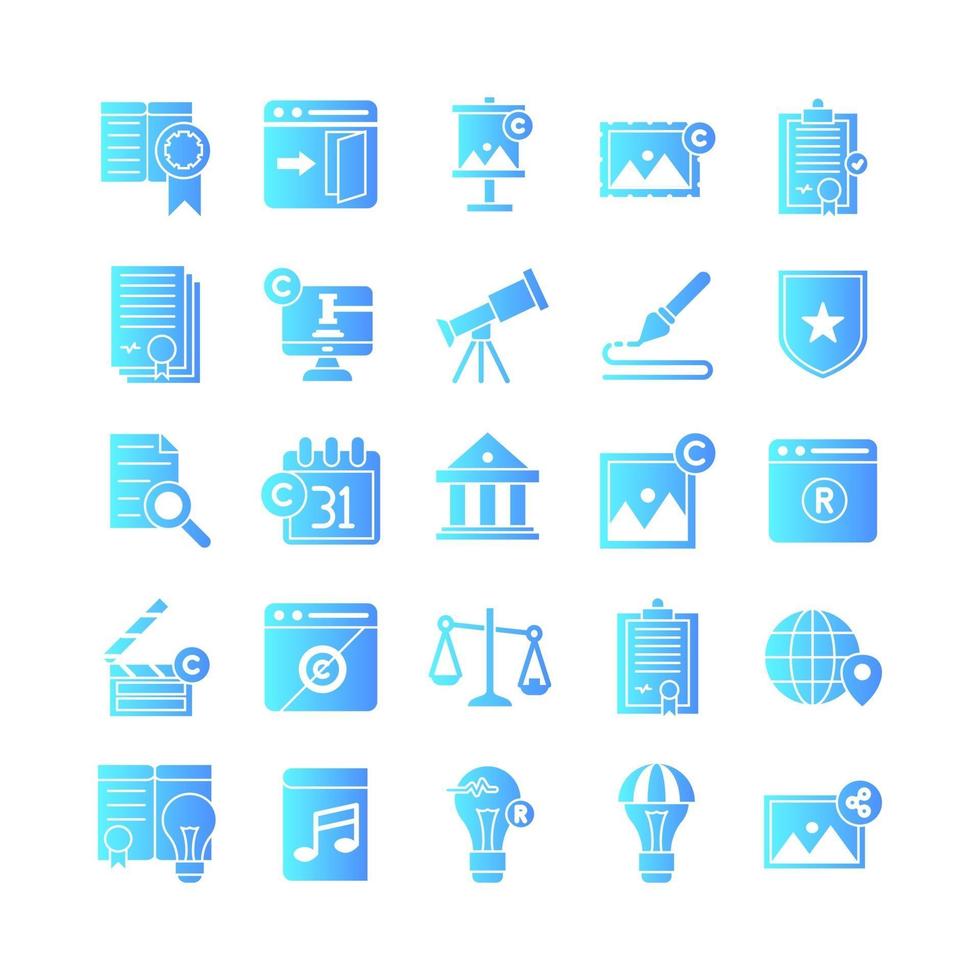 ensemble d'icônes de droit d'auteur gradient vectoriel pour la présentation de l'application mobile du site Web médias sociaux adaptés à l'interface utilisateur et à l'expérience utilisateur