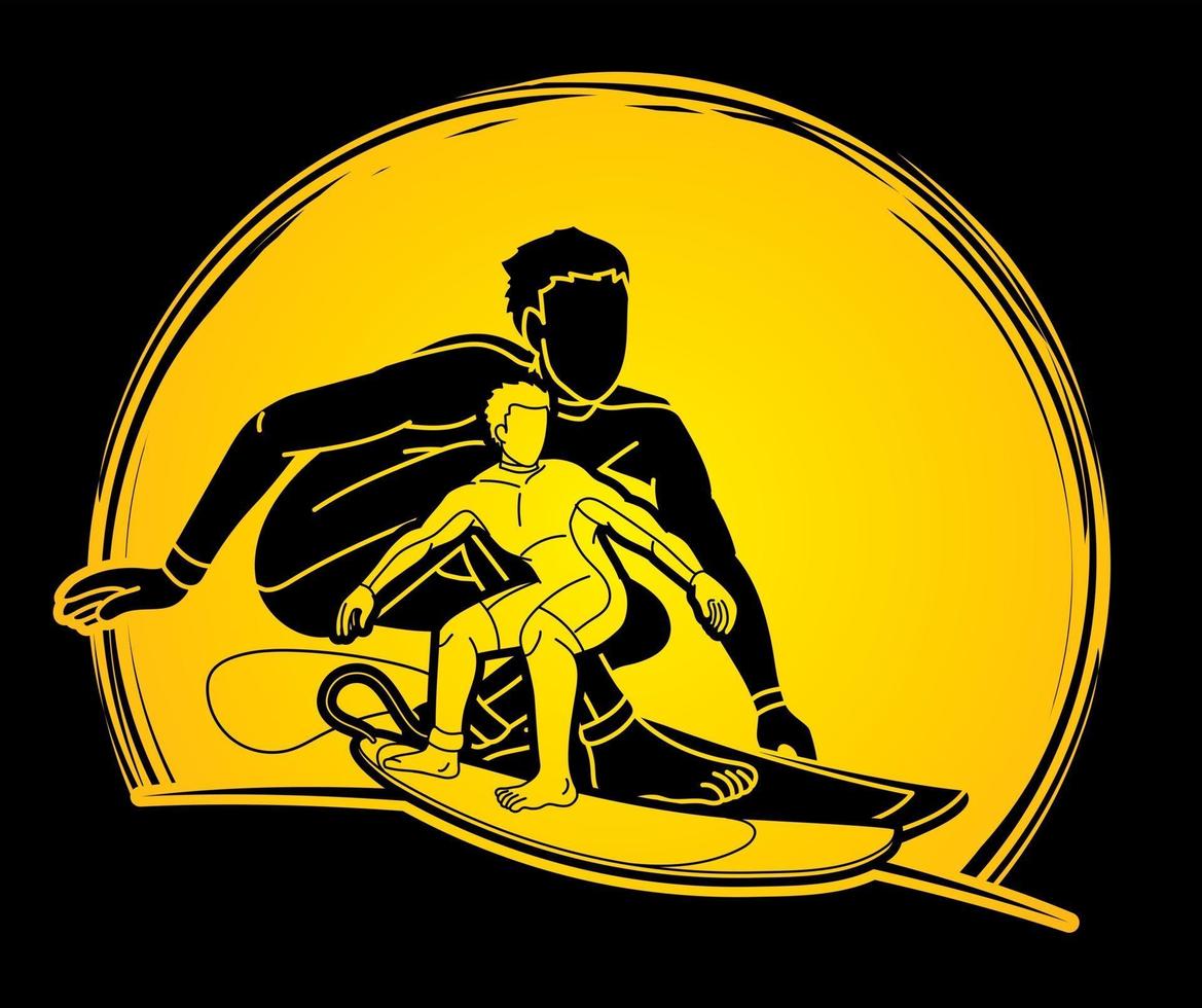 silhouette surf sport joueurs équipe surfeur action vecteur