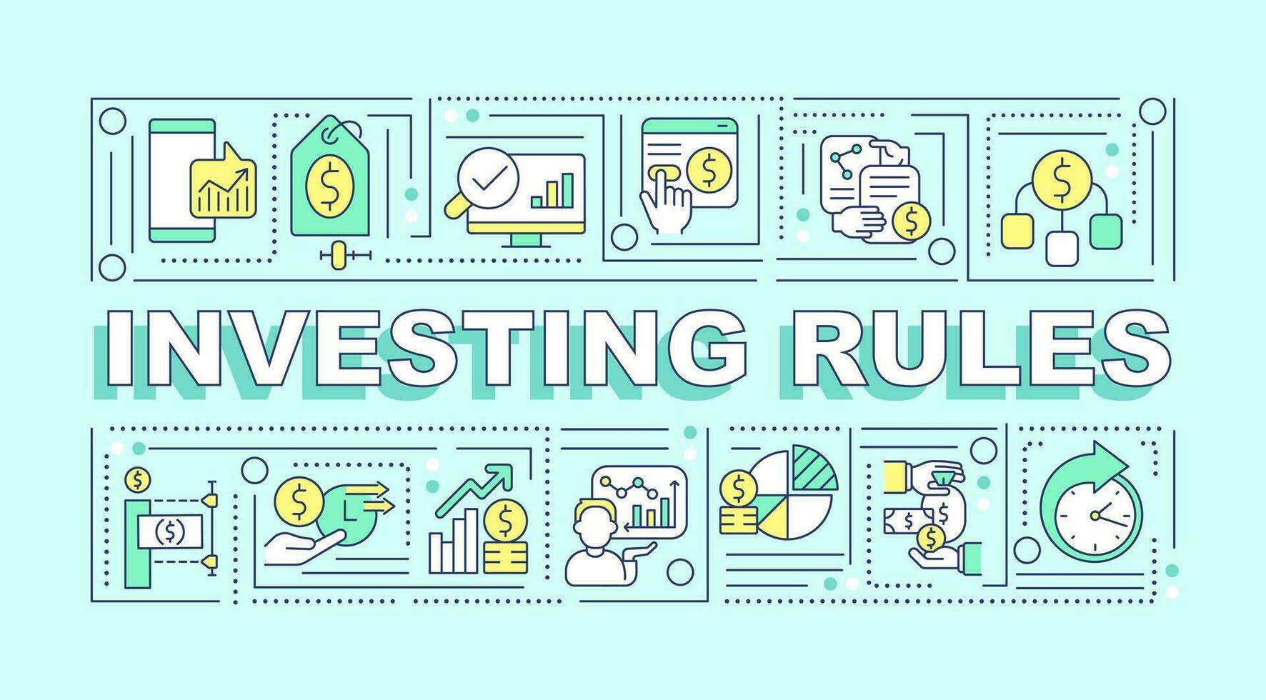 investir règles mot concepts menthe bannière. Stock marché. infographie avec modifiable Icônes sur Couleur Contexte. isolé typographie. vecteur illustration avec texte