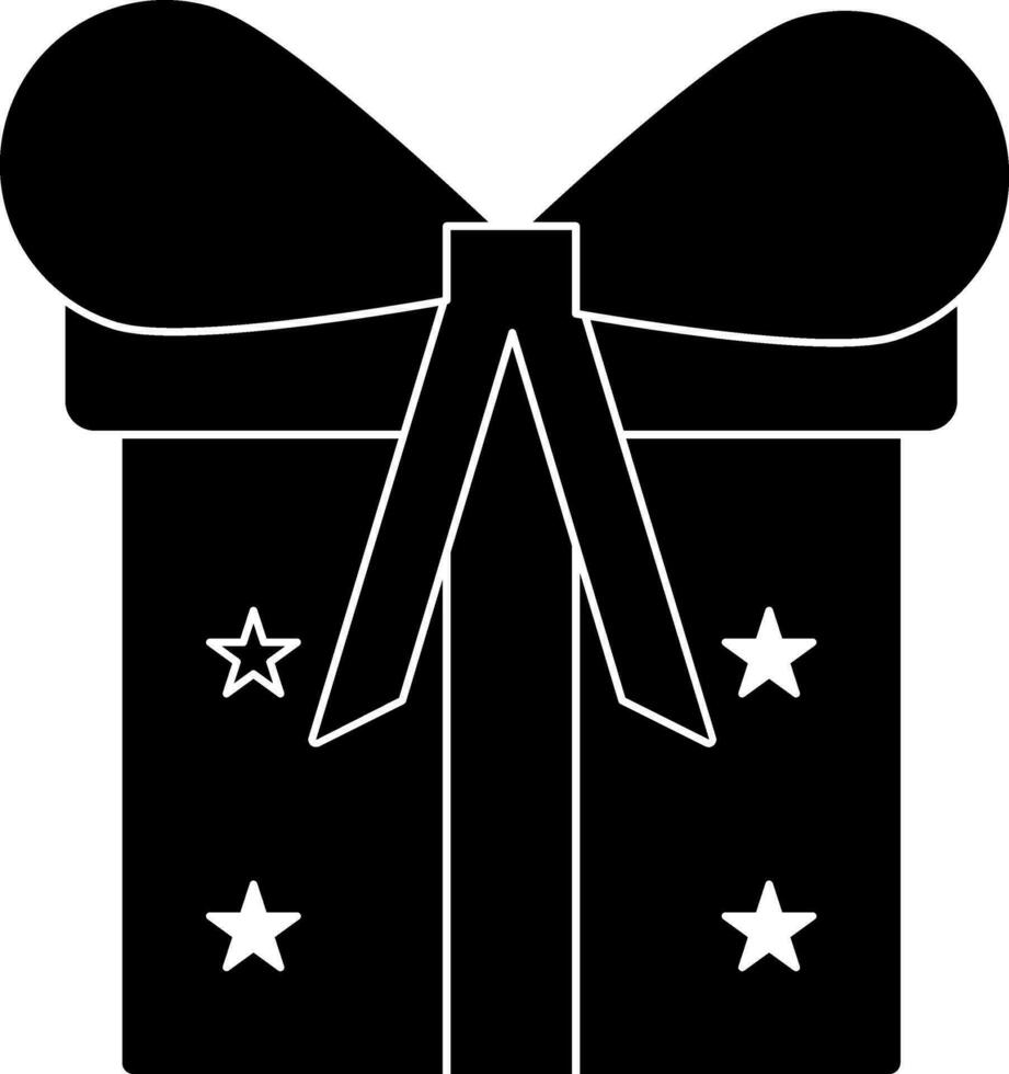 noir et blanc cadeau boîte décoré par ruban avec étoile. glyphe icône ou symbole. vecteur