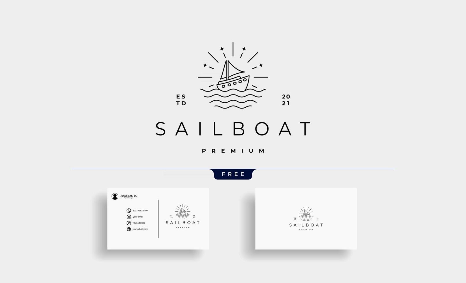 bateau à voile logo insigne ligne vector design illustration