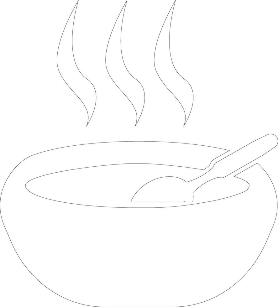 mince ligne icône de portion bol avec chaud soupe. vecteur