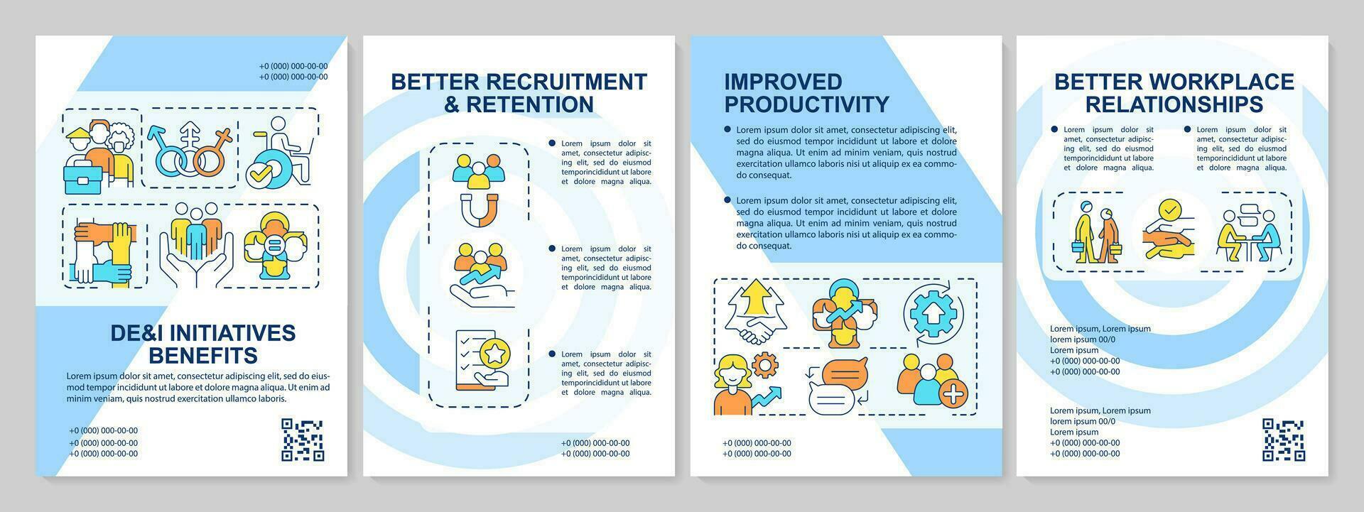 dei initiatives avantages bleu brochure modèle. brochure conception avec linéaire Icônes. modifiable 4 vecteur mises en page pour présentation, annuel rapports