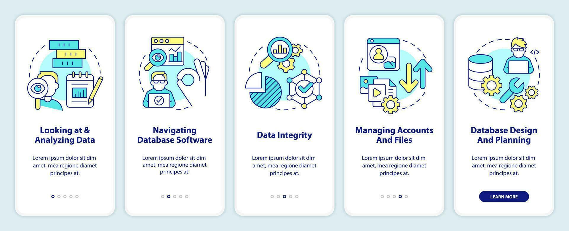 Les données la gestion compétences l'intégration mobile app filtrer. analytique expert procédure pas à pas 5 pas modifiable graphique instructions avec linéaire concepts. interface utilisateur, ux, gui modèle vecteur