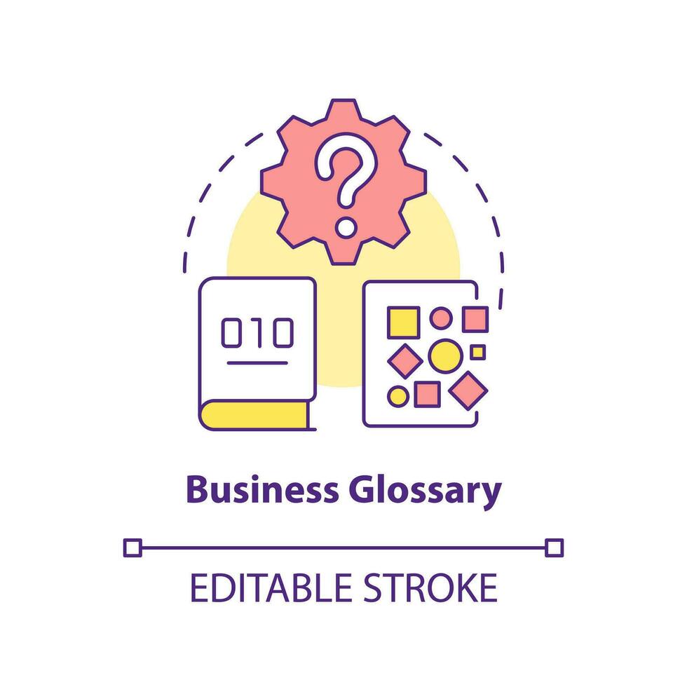 affaires glossaire concept icône. organisation Les données terminologie. la gestion système abstrait idée mince ligne illustration. isolé contour dessin. modifiable accident vasculaire cérébral vecteur