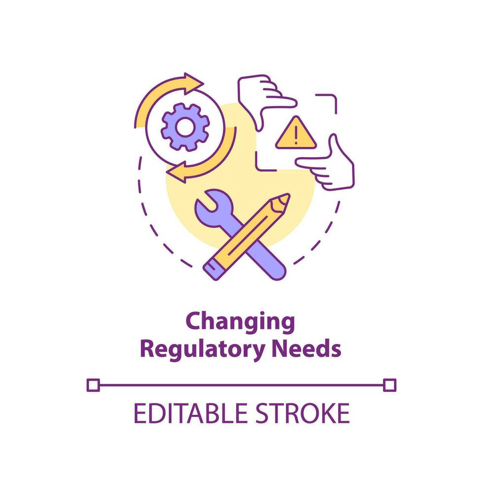 en changeant règlementaire Besoins concept icône. conformité gestion. affaires défis abstrait idée mince ligne illustration. isolé contour dessin. modifiable accident vasculaire cérébral vecteur