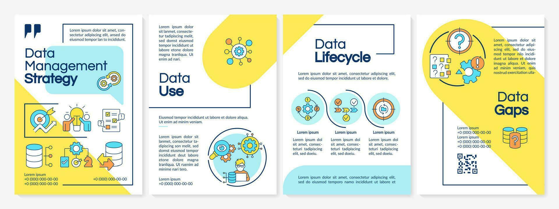 information la gestion stratégie bleu et Jaune brochure modèle. brochure conception avec linéaire Icônes. modifiable 4 vecteur mises en page pour présentation, annuel rapports