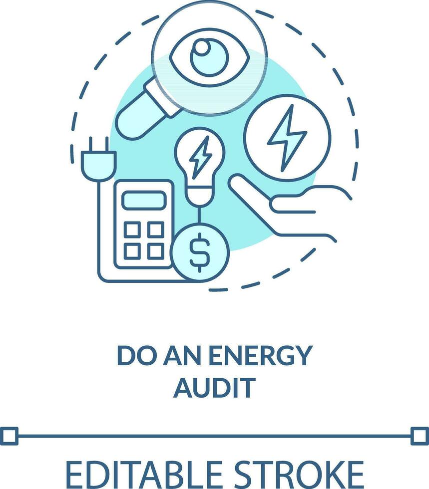 faire énergie Audit turquoise concept icône. entreprise dépenses. énergie Efficacité à travail abstrait idée mince ligne illustration. isolé contour dessin. modifiable accident vasculaire cérébral vecteur
