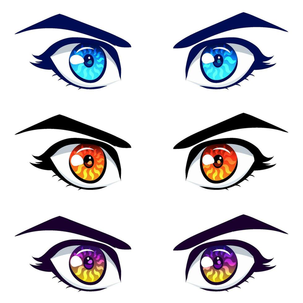 ensemble de différent coloré yeux avec les sourcils dans anime style. vecteur