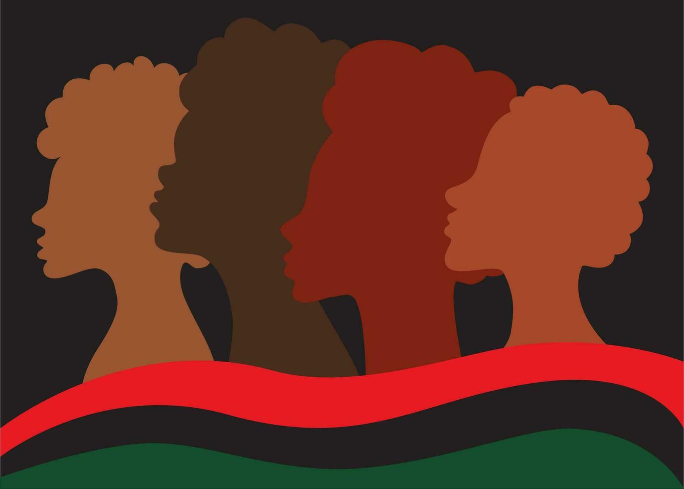 juneteenth émancipation. liberté journée est juin 19. silhouette visage tête dans profil ethnique groupe de noir africain et africain américain Hommes et femmes. vecteur