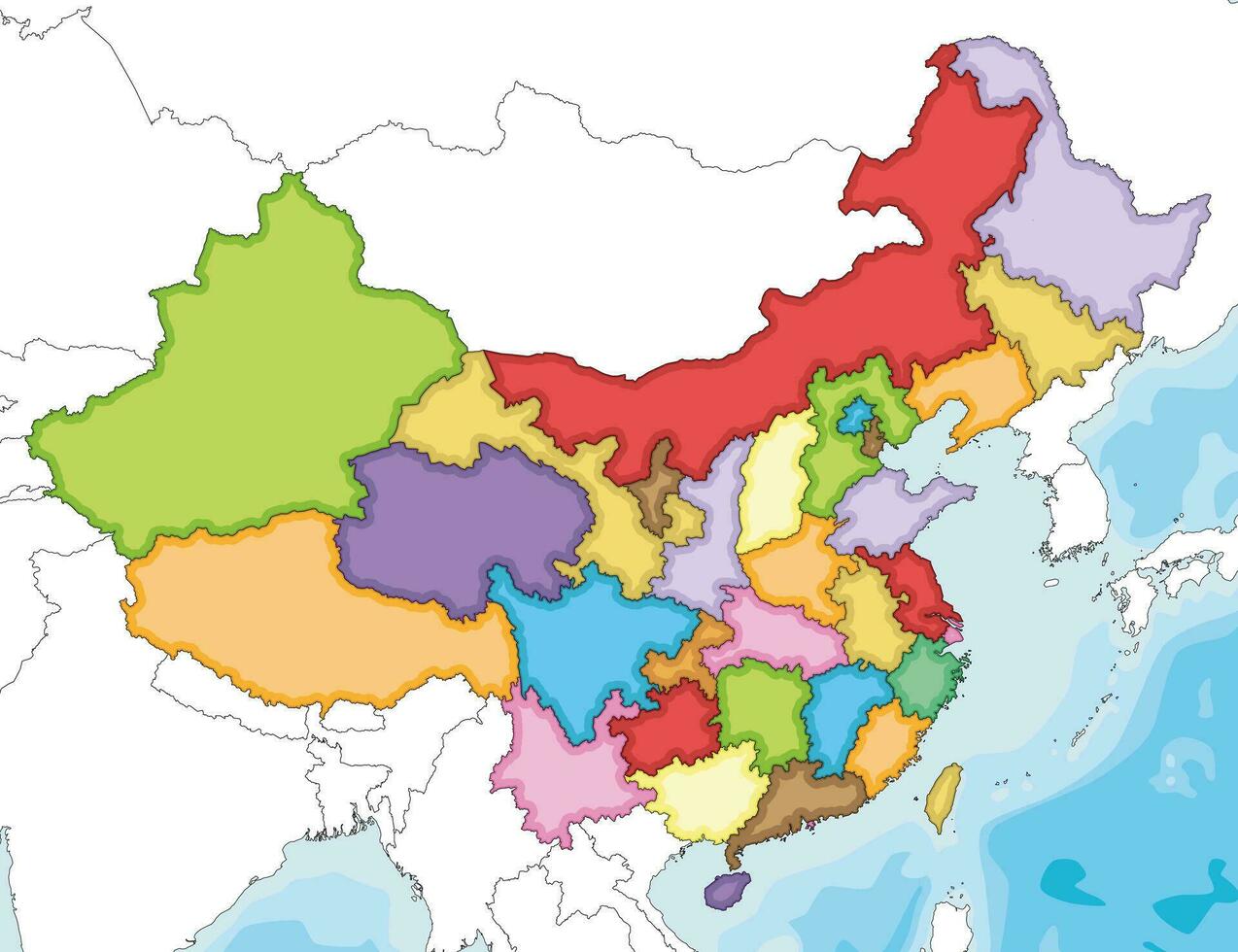 vecteur illustré Vide carte de Chine avec provinces, Régions et administratif divisions, et voisin des pays. modifiable et clairement étiqueté couches.