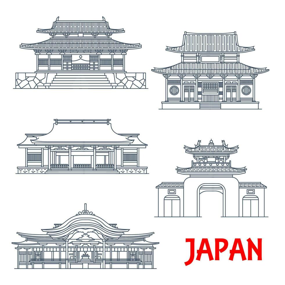 Japon, les temples et sanctuaires, Japonais architecture vecteur