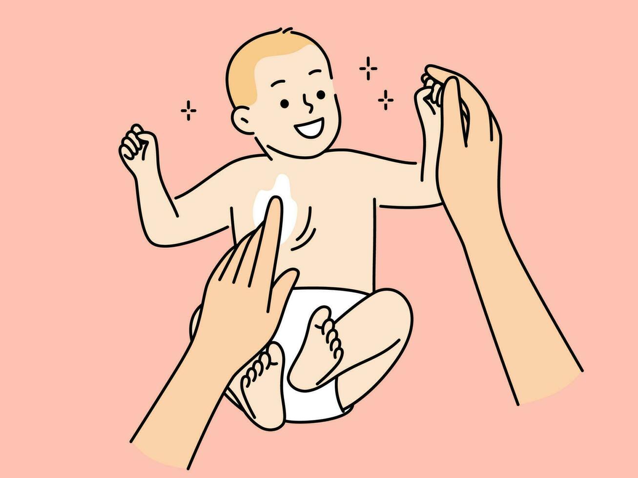 fermer de mère appliquer crème sur mignonne bébé. soins maman utilisation poudre prendre se soucier de nouveau née enfant. maternité concept. vecteur illustration.