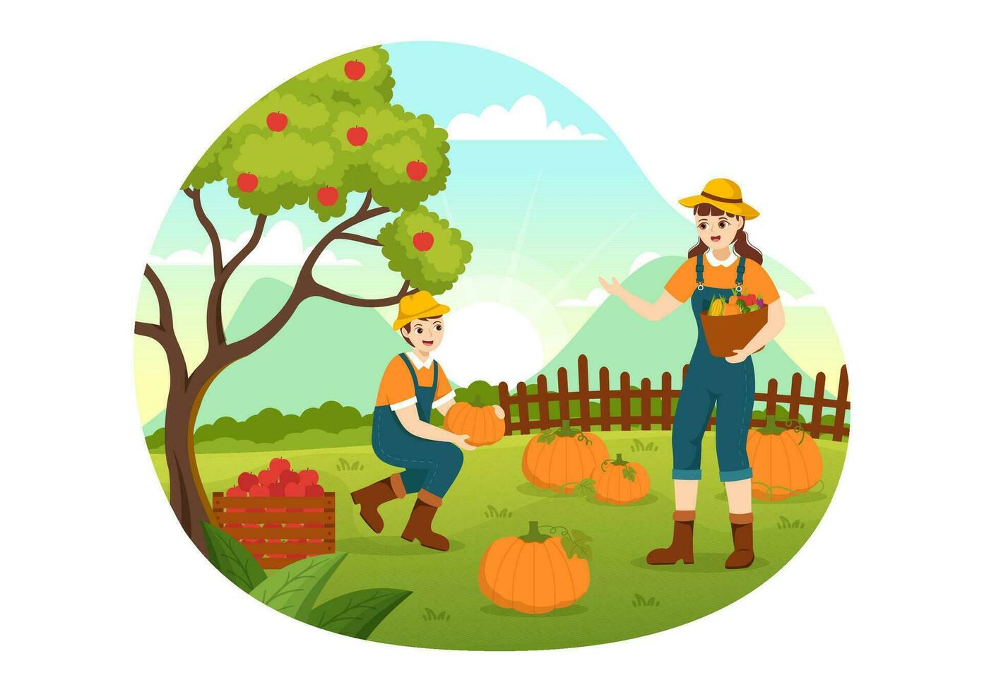 récolte saison vecteur illustration avec l'automne de citrouilles et saisonnier agricole sur une ferme dans plat dessin animé main tiré Contexte modèles