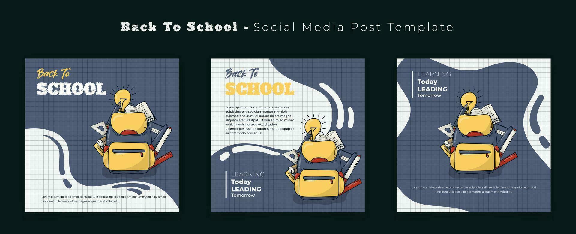 ensemble de social médias Publier modèle avec la grille Contexte et dessin animé de école Stationnaire conception vecteur
