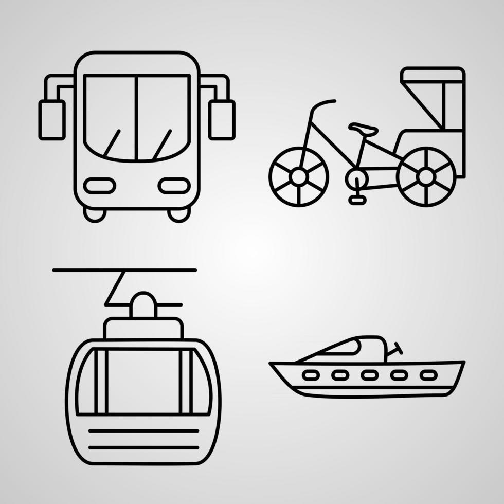 collection de symboles de transport dans le style de contour vecteur
