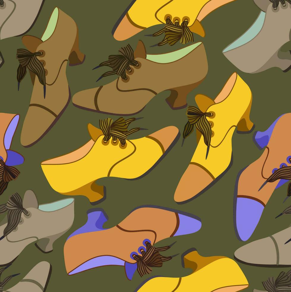 vecteur sans couture modèle avec coloré des chaussures sur foncé olive Contexte