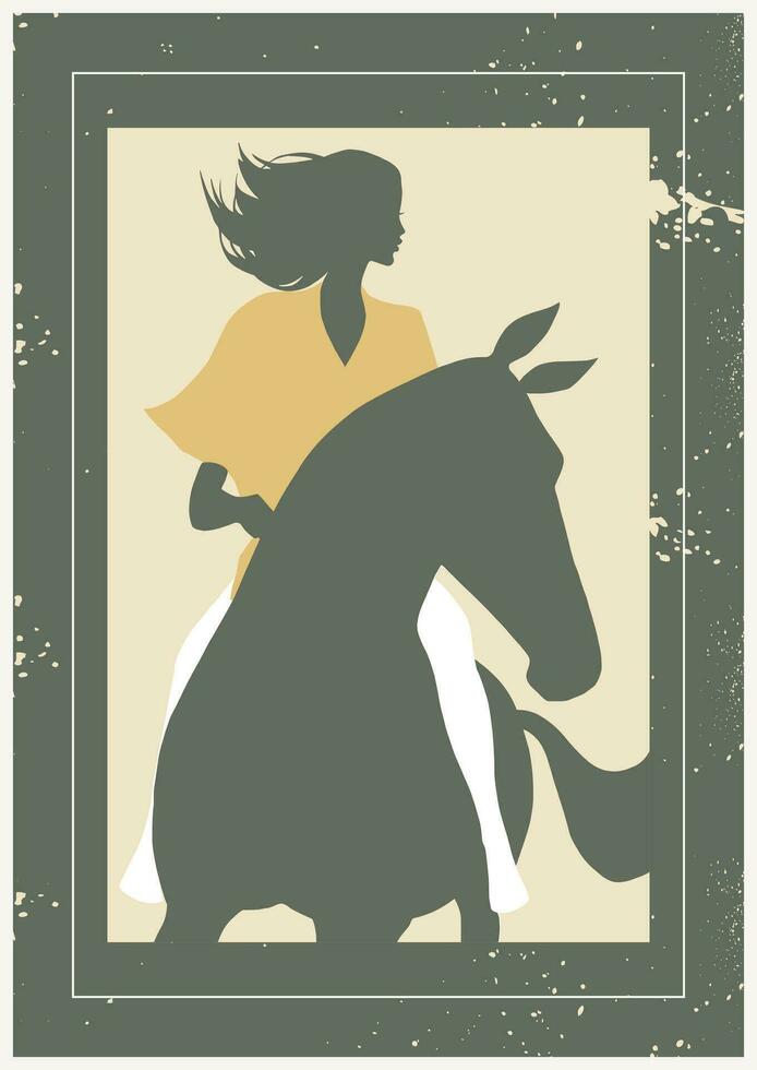 abstrait motifs illustration fille avec cheval vecteur