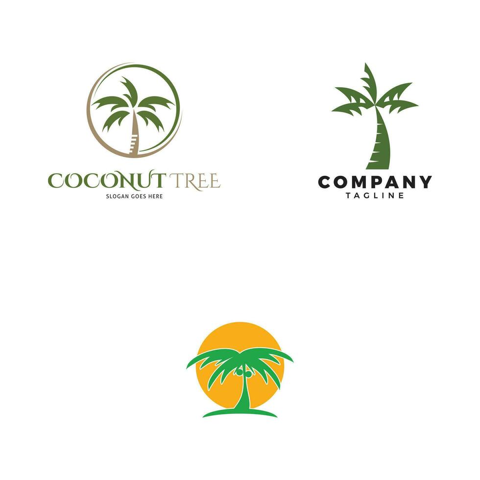 ensemble de noix de coco arbre icône vecteur logo modèle illustration conception