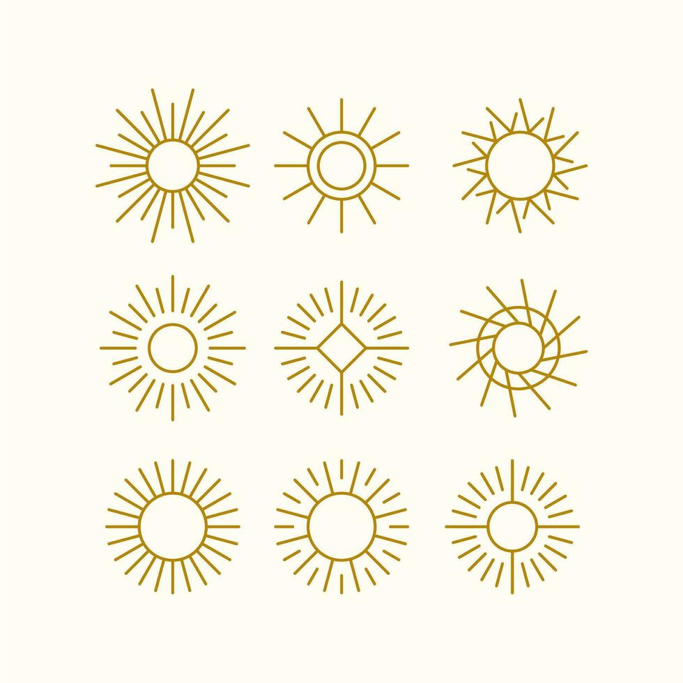 ensemble de conception de symbole de logo d'art de ligne de vecteur de soleil, conception abstraite d'illustration de paquet de soleil