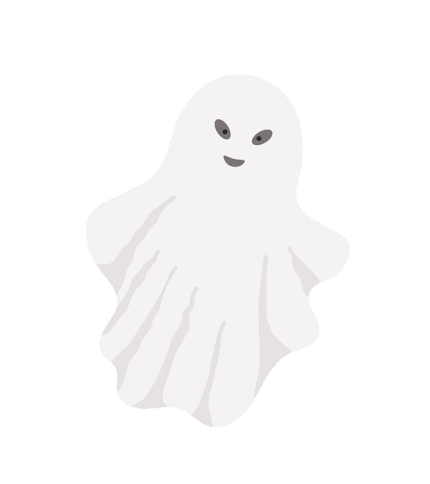 peu mignonne blanc fantôme avec visage émotions vecteur illustration sur le blanc, dessin animé effrayant Facile personnage coloré dessin pour Halloween vacances célébrations, bannière, Fée conte personnage décor