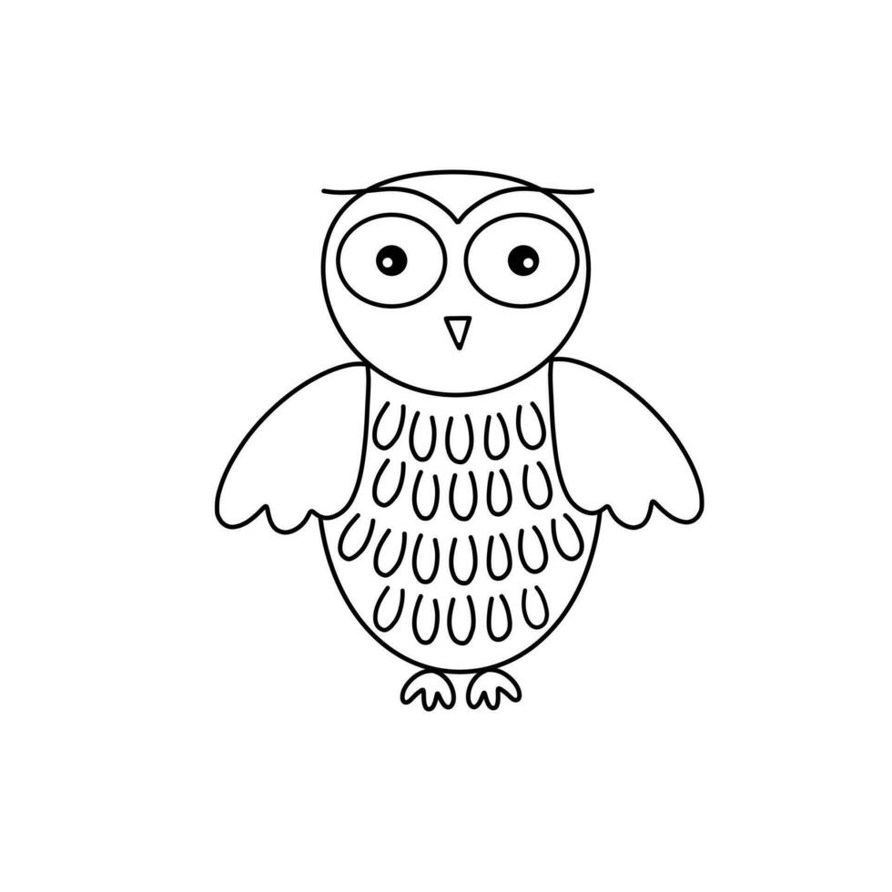 mignonne griffonnage contour hibou, Facile main tiré vecteur noir et blanc forêt oiseau illustration, coloration page pour se détendre et méditation