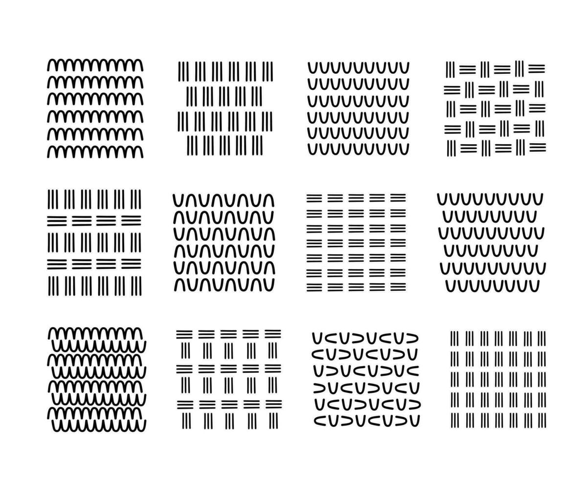 abstrait textures ensemble main tiré vecteur illustration, Facile griffonnage formes conception éléments lignes, flèches, courbes, taches. moderne branché à main levée modèle pour social médias, affiches, modèles