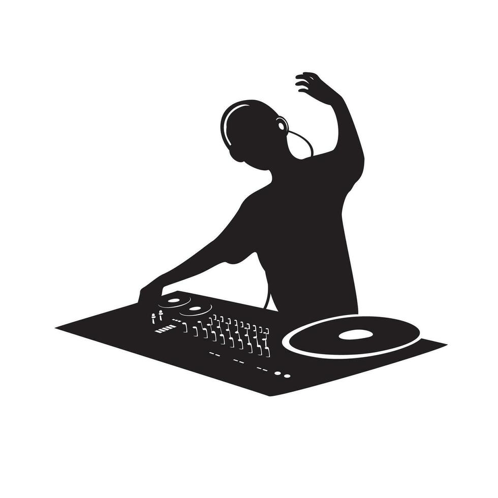 conception de silhouette de disc-jockey. homme artiste en fête et club. signe et symbole de la vie nocturne. vecteur