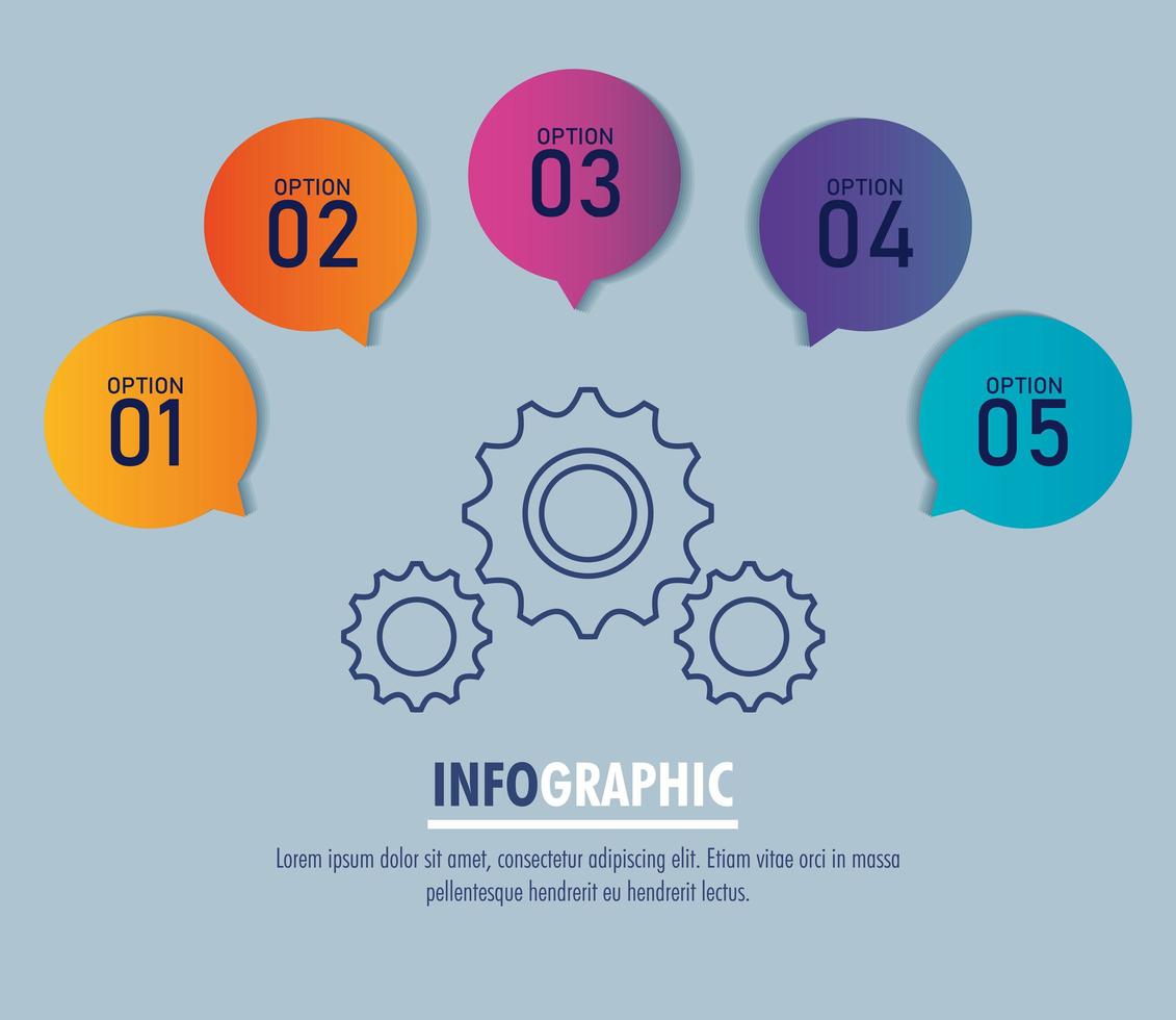 modèle d'infographie avec engrenages et options vecteur