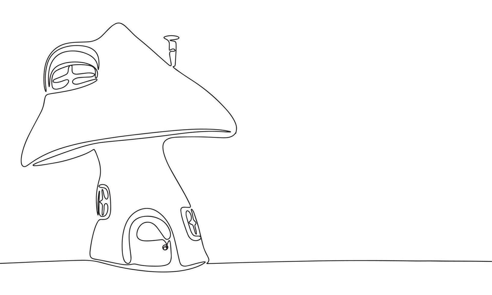 continu un ligne dessin champignon maison. Fée Accueil champignon vecteur main tiré silhouette clipart. esquisser isolé sur blanc Contexte