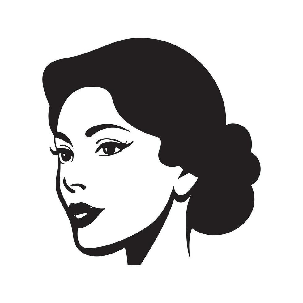 femme tête silhouette, visage et cheveux mode icône vecteur