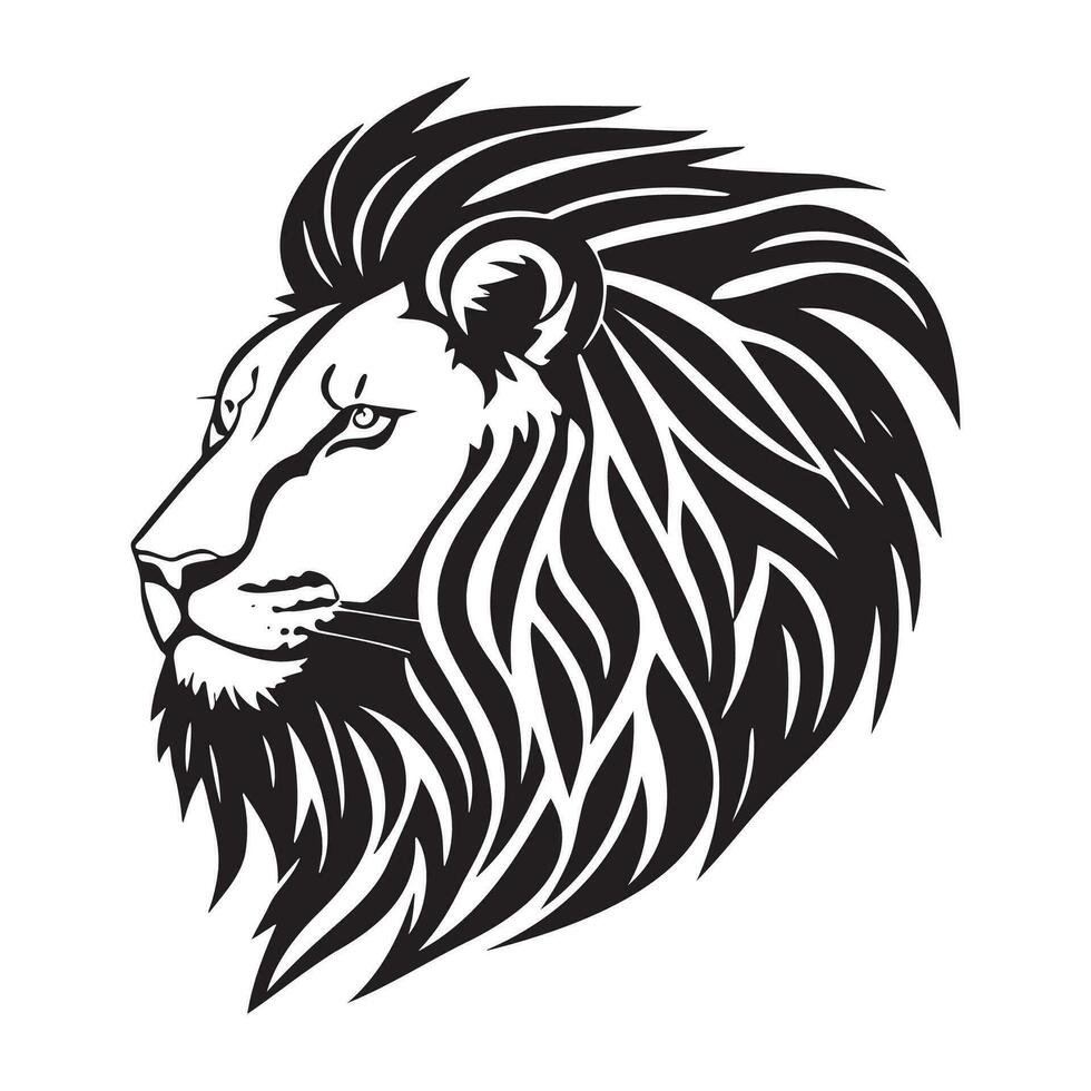Lion tête profil silhouette logo isolé sur blanc Contexte vecteur