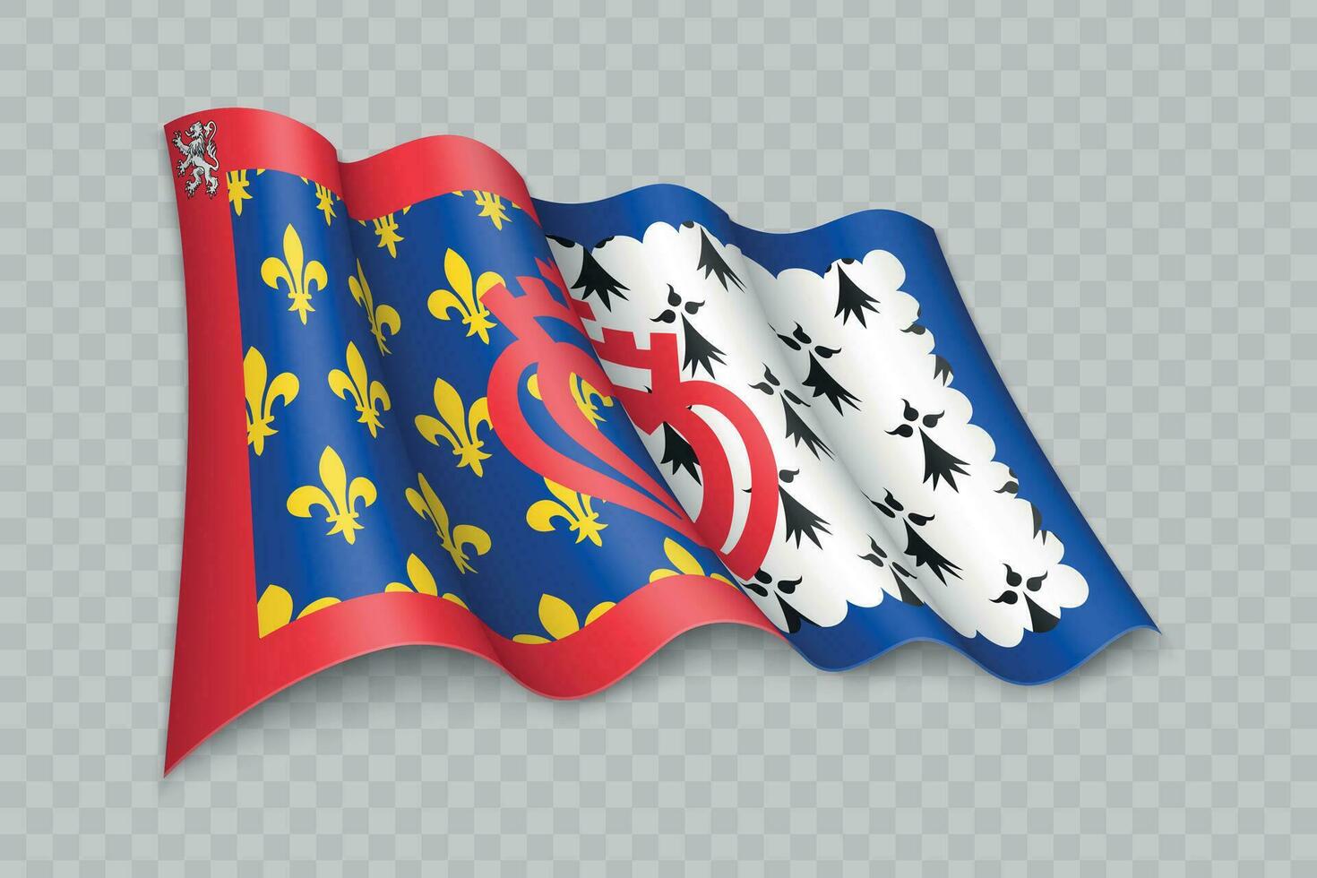3d réaliste agitant drapeau de paie de la Loire est une Région de France vecteur