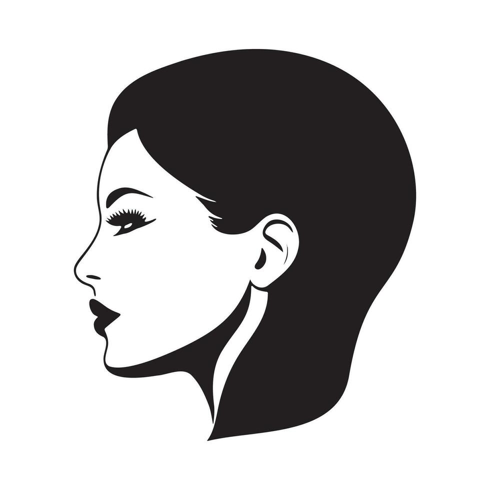 femme tête silhouette, visage et cheveux mode icône vecteur