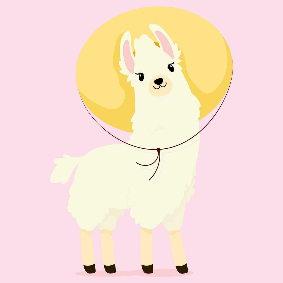 mignonne blanc lama dans une sombrero paille chapeau sur une rose Contexte vecteur