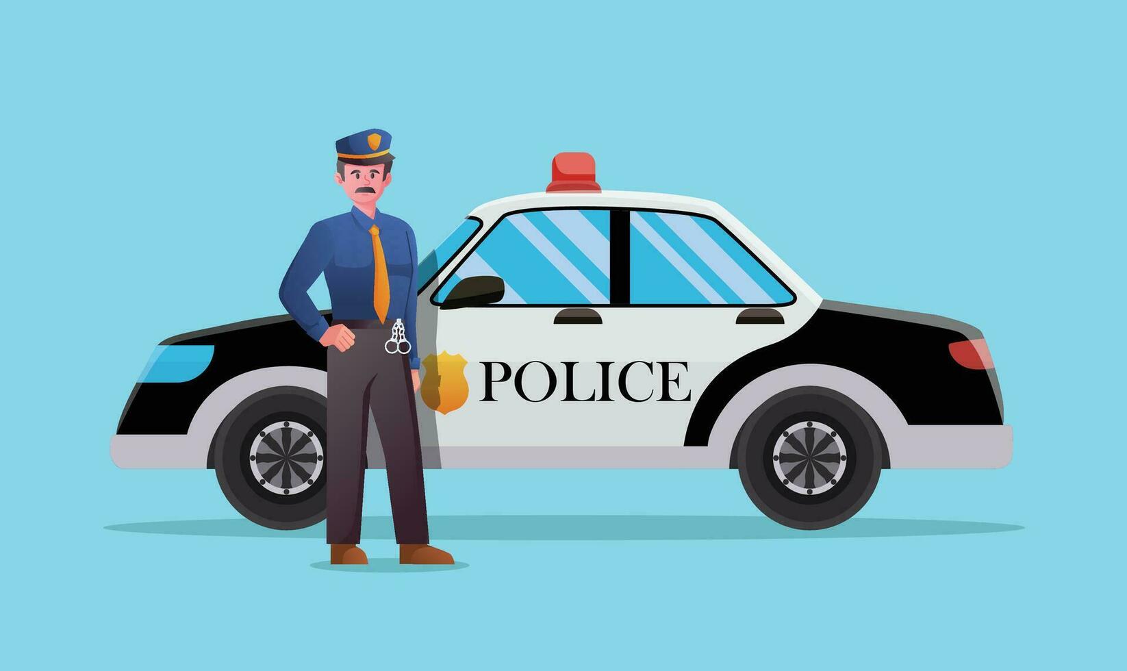 police officier avec police patrouille voiture vecteur illustration