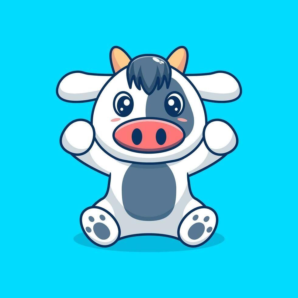 vecteur vache séance mignonne Créatif kawaii dessin animé mascotte logo