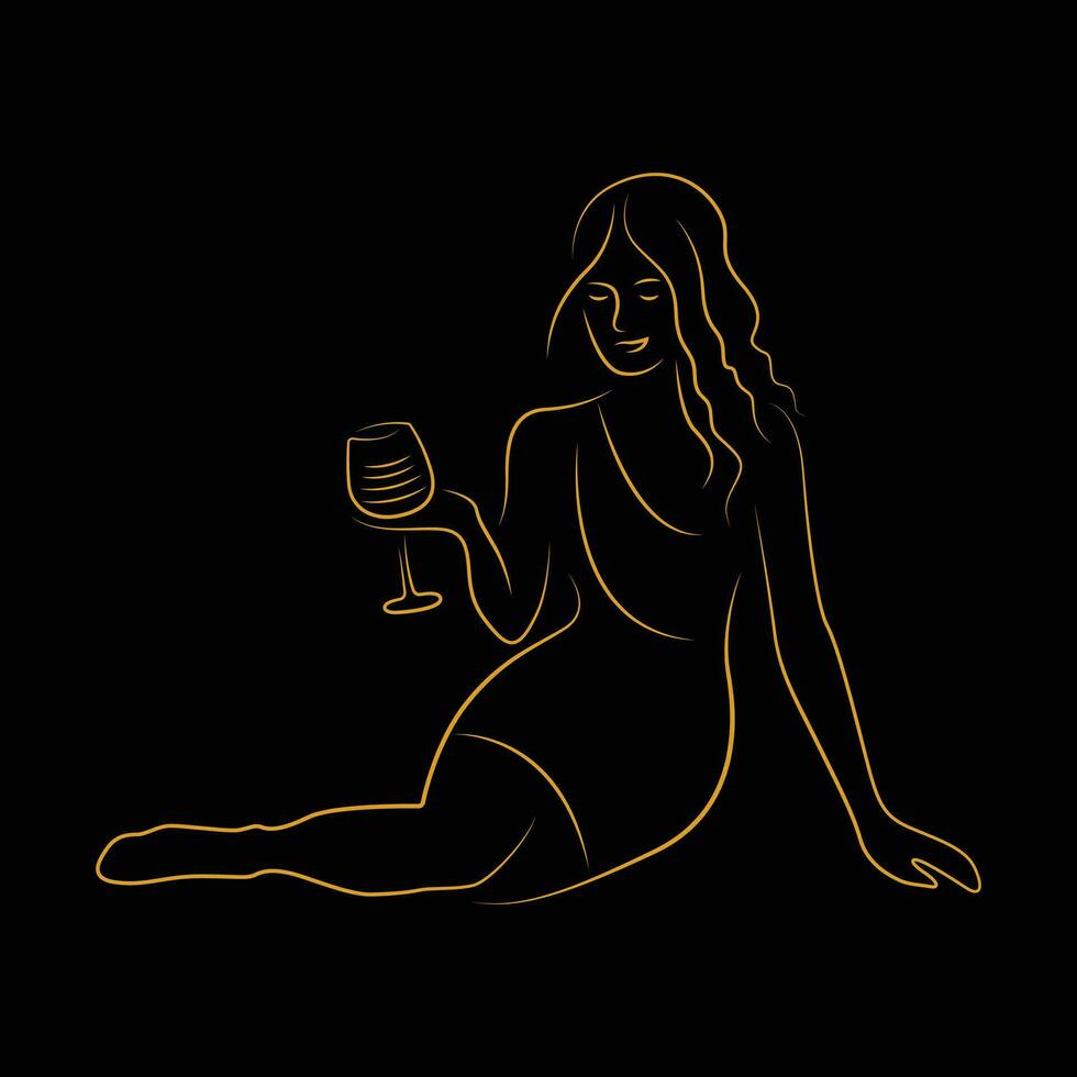 fille avec du vin esquisser conception vecteur