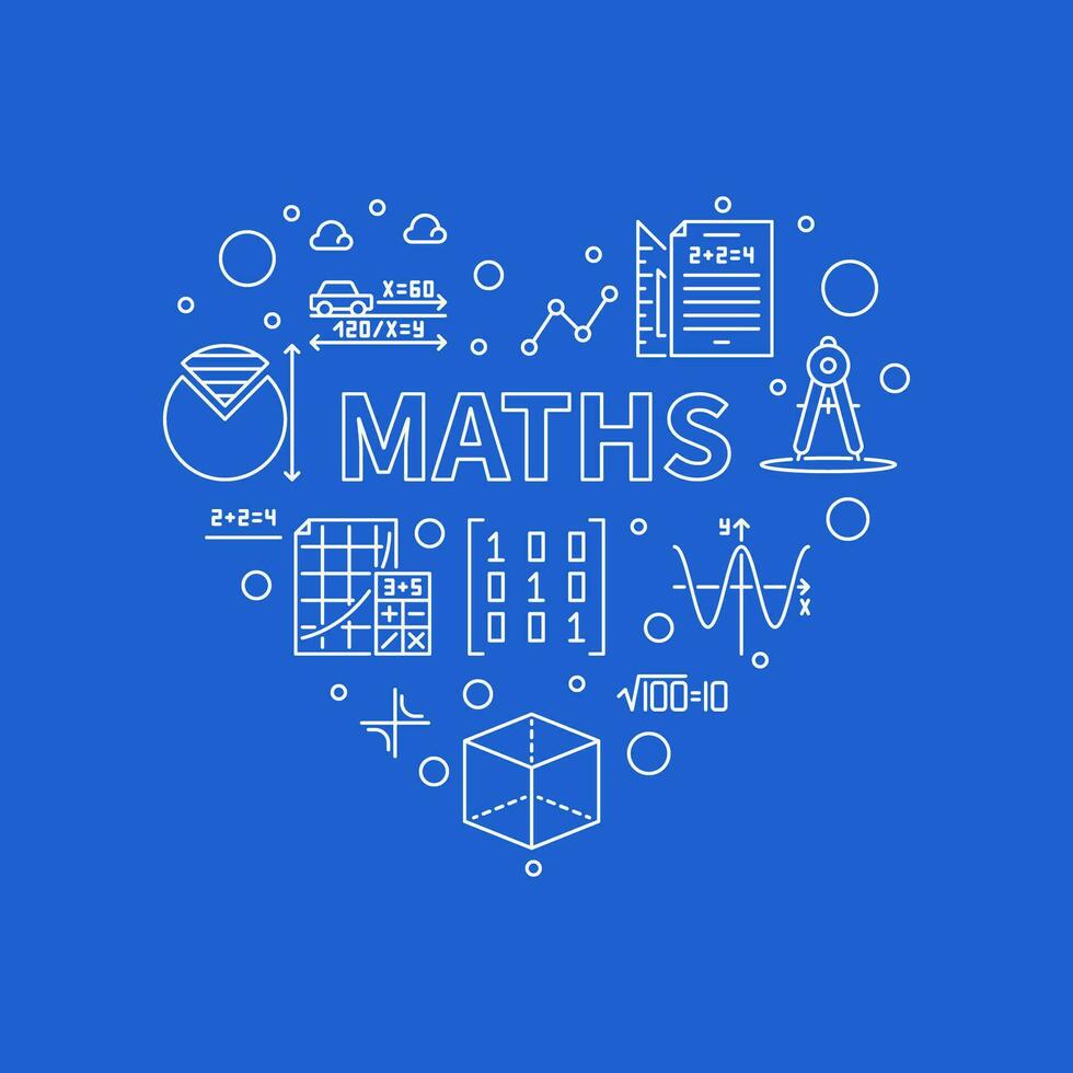 mathématiques vecteur concept contour cœur en forme de bannière. je l'amour mathématiques illustration