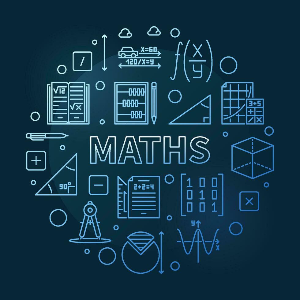 mathématiques concept vecteur mince ligne rond bleu bannière. math illustration