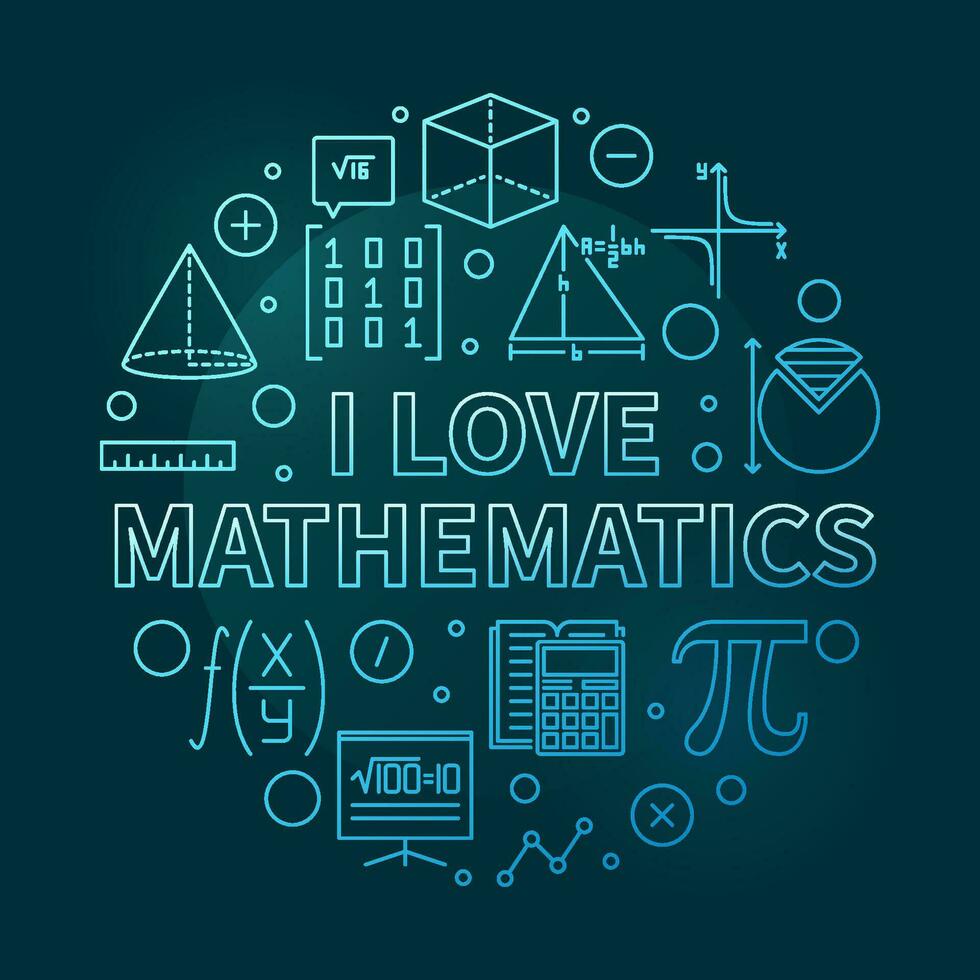 je l'amour mathématiques concept vecteur mince ligne rond coloré bannière - école math illustration