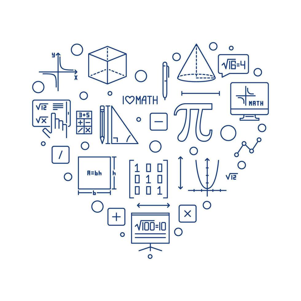 je l'amour mathématiques cœur vecteur linéaire bannière. math concept concept ligne illustration