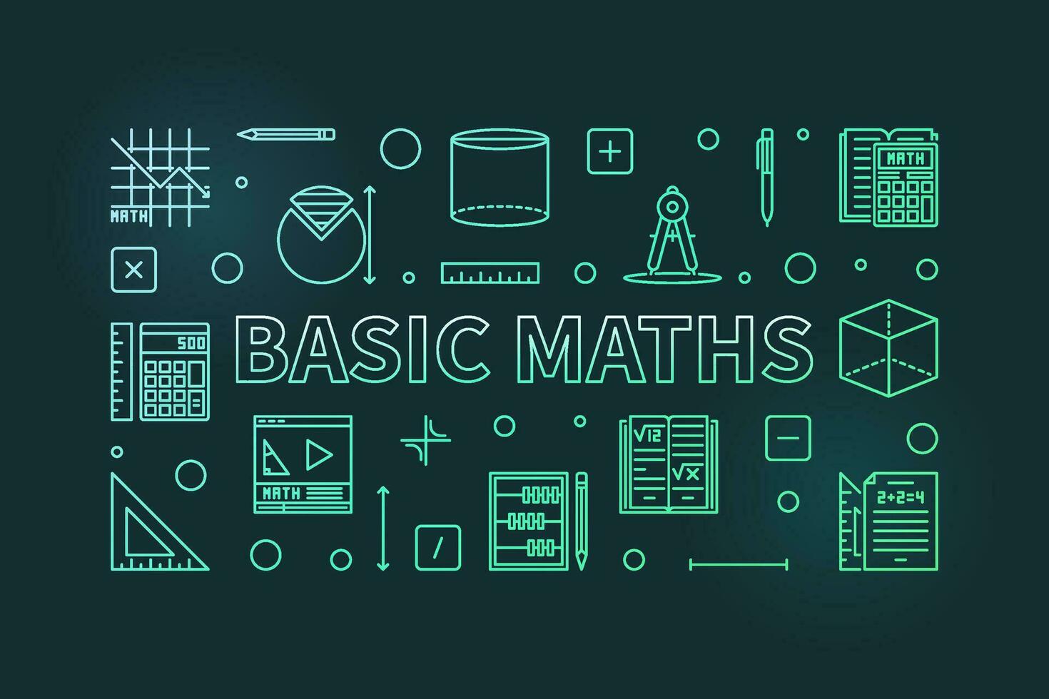 de base mathématiques concept vecteur mince ligne horizontal coloré bannière. math illustration