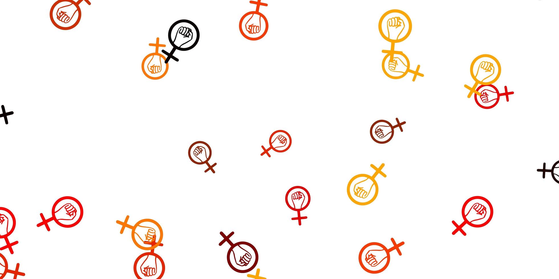 toile de fond de vecteur orange clair avec des symboles de puissance de femme