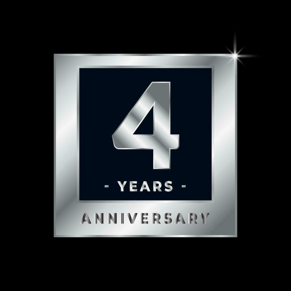 quatre ans anniversaire fête luxe noir et argent logo emblème isolé vecteur