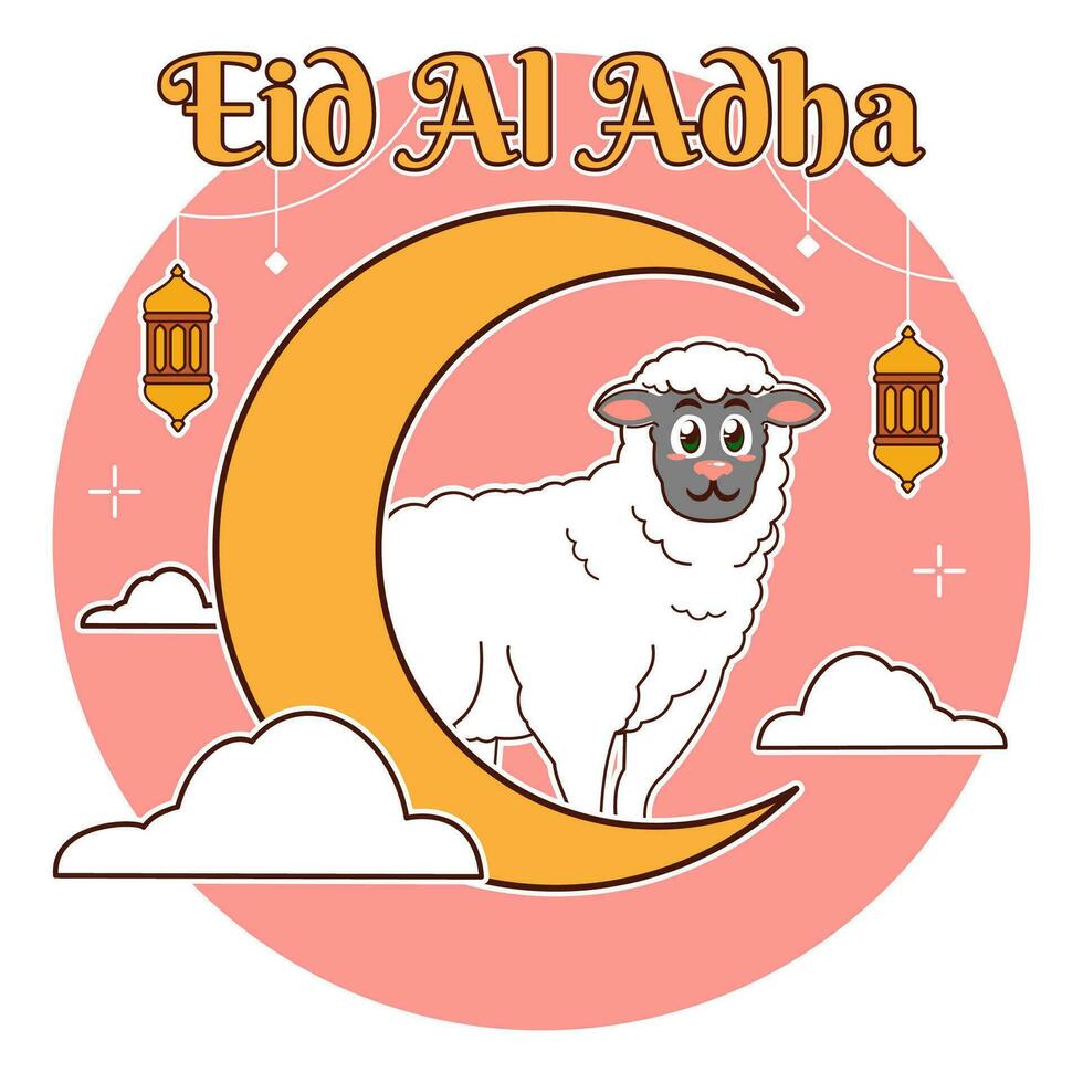 eid Al adha, croissant lune et mouton vecteur