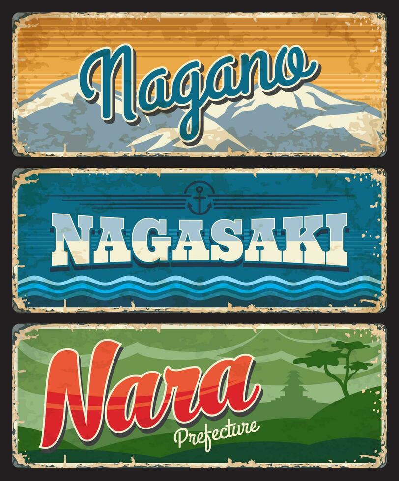 Nagasaki, nara et Nagano préfectures étain assiettes vecteur
